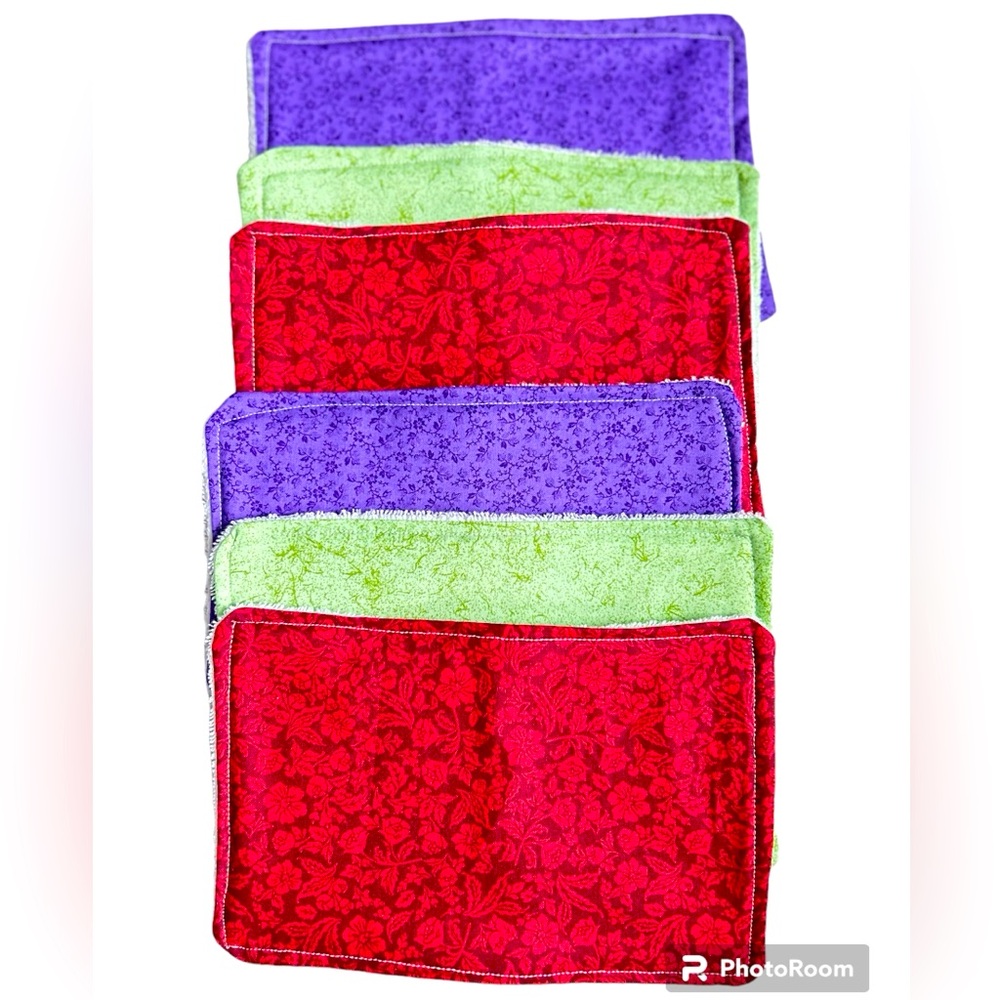 HAND CRAFTED Six 100% Cotton Terry Cloth Reusable Eco Friendly Unpaper Towels - Picture 5 of 8